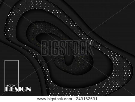 Black Paper Cut Background. Abstract Realistic Papercut Decoration Textured. Vector Illustration.