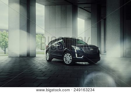 Moscow, Russia - May 22, 2018: Cadillac Xt5 Car Is Parked At Vdnh Territory In Moscow