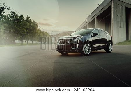 Moscow, Russia - May 22, 2018: Cadillac Xt5 Car Is Parked At Vdnh Territory In Moscow At Sunset