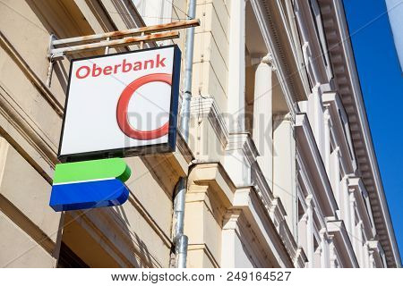 Szeged, Hungary, July 3, 2018: Oberbank Logo On Their Main Bank In The Center Of Szeged. Oberbank Is