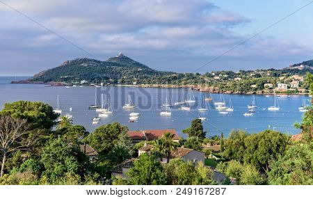 Bay Agay Sailboat Mountains Cote D`azur Mediterranean Sea