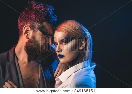 Desire Concept. Fashion Couple With Makeup And Stylish Hair Hug With Desire. Beauty And Desire. Styl