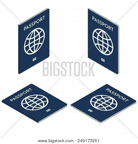 Vector Flat Isometric Blue Passport Identification Document