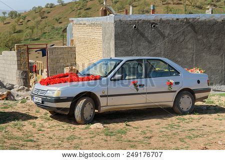 Lorestan Province, Iran - April 1, 2018: Iranian Decorated Car For Wedding Ceremony In The Village