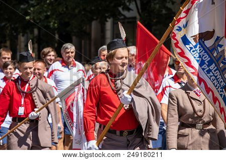 Prague, Czech Republic - July 1, 2018: People Parading At Sokolsky Slet, A Once-every-six-years Gath