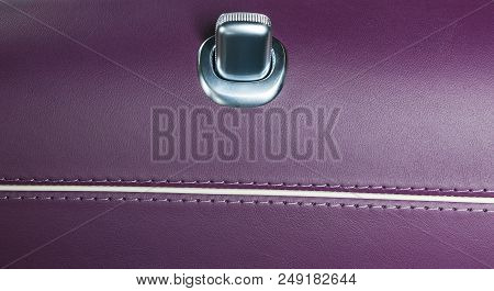 Door Handle With Lock Contol Buttons Of A Luxury Passenger Car. Brown Leather Interior Of The Luxury