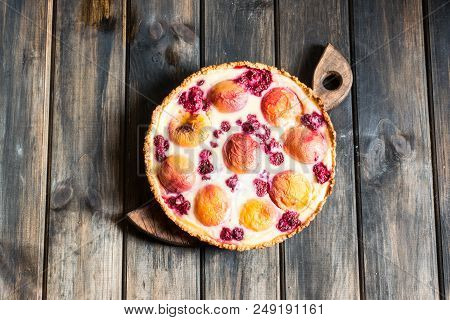 Rustic Open Pie With Peach And Raspberry, French Galette . Peach Tart. Raspberry Tart. Tartalette Wi