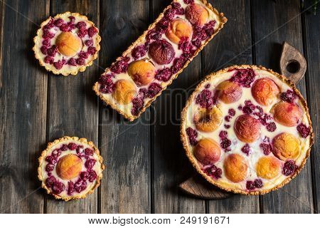 Rustic Open Pie With Peach And Raspberry, French Galette . Peach Tart. Raspberry Tart. Tartalette Wi
