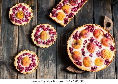 Rustic Open Pie With Peach And Raspberry, French Galette . Peach Tart. Raspberry Tart. Tartalette Wi
