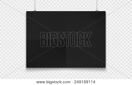 Stock Vector Illustration Realistic Mockup Poster Black Horizontal. Isolated On A Transparent Checke