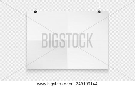 Stock Vector Illustration Realistic Mockup Poster White Horizontal. Isolated On A Transparent Checke