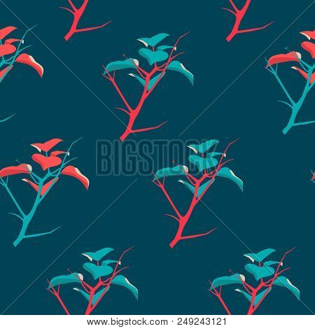 Seamless Pattern With Hand Drawn Herb Branch And Leaf On Background As Fabric, Textile, Clothes. Vec