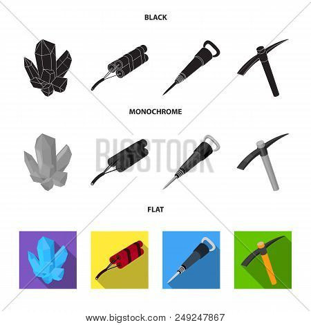 Minerals, Explosives, Jackhammer, Pickaxe.mining Industry Set Collection Icons In Black, Flat, Monoc