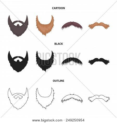 Mustache And Beard, Hairstyles Cartoon, Black, Outline Icons In Set Collection For Design. Stylish H