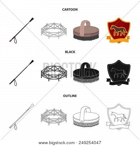 Aviary, Whip, Emblem, Hippodrome .hippodrome And Horse Set Collection Icons In Cartoon, Black, Outli