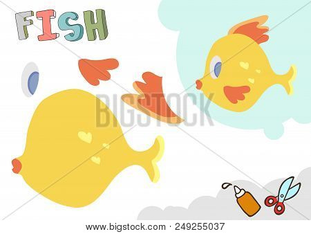 Funny Fish Paper Model. Small Home Craft Project, Applique Paper Game. Cut Out And Glue. Cutouts For