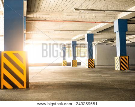Empty Underground Parking Background With Copy Space. Economy Of Land Resourses Concept.