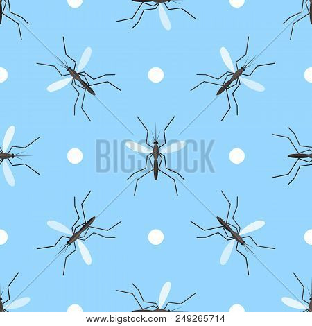 Vector Seamless Pattern With Gnats And Circles On Blue Background
