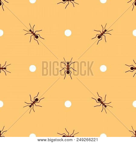 Vector Seamless Pattern With Ants And Circles On Orange Background