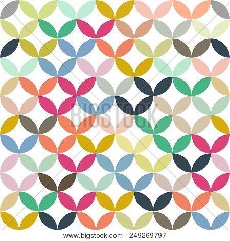Retro Giometric Seamless Vector Circles Courful Abstract Trendy Pattern On White For Wrapping, Fabri