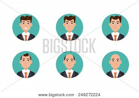 Hair Stages Loss. Types Of Baldness On Male Head Vector.