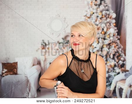 Young Girl, Blonde On A New Year's Background