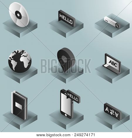 Languages Color Gradient Isometric Icons. Vector Illustration, Eps 10