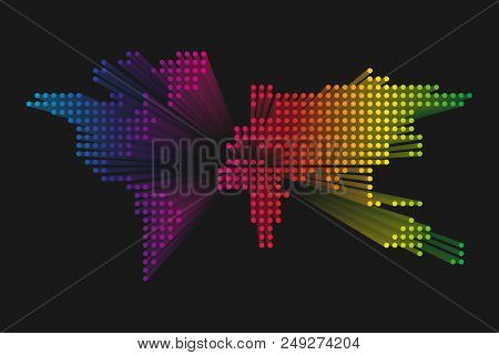 Modern Dotted World Map. Rainbow Spectrum Futuristic Technology Design On Dark Background. Vector Il