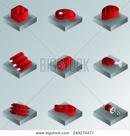 Meat Color Gradient Isometric Icons. Vector Illustration, Eps 10