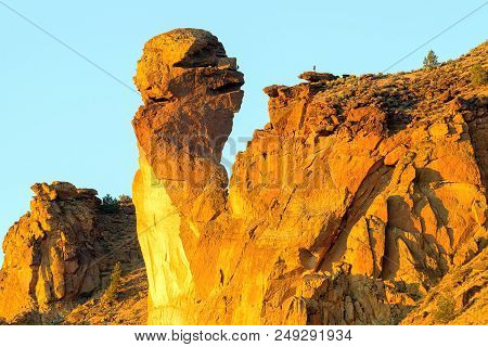 Climbing The Monkey Face Pillar At Smith Rock State Park In Terrebonne Oregon