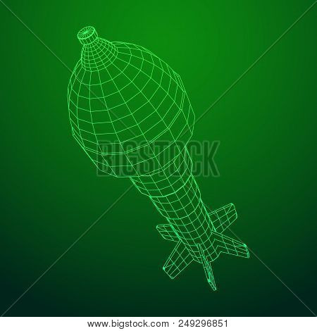 Missile, Nuclear Bomb Or Mortar Mine Wireframe Low Poly Mesh Vector Illustration