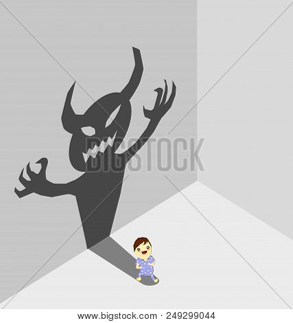 Baby Kid With Devil Shadow Parenting Concept,vector
