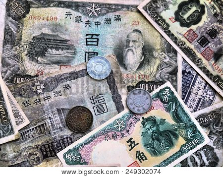 Banknotes And Coins Of The Manchukuo State Of The 1930s 1940-s From My Collection