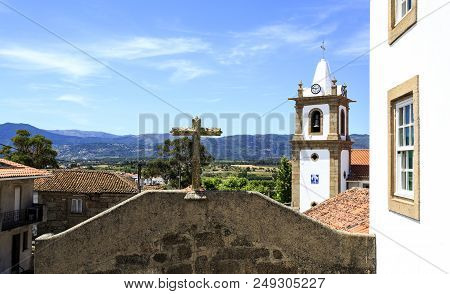 View Of The Old Village Of Caria, Portugal, And Beyond. Visible In The Image Is The Bell Tower Of Th