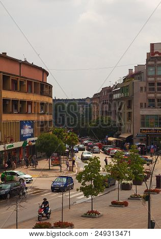 Cacak, Serbia - July 13, 2018: Center Of A Town During Summer Day. Small Serbian Town, 150 Km Far Fr