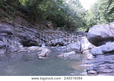 Beatiful Coast Of The Vilyash River In Azerbaijan In Summer