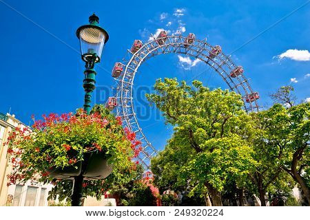 Prater Riesenrad Gianf Ferris Wheel In Vienna View, Park In Capital Of Austria