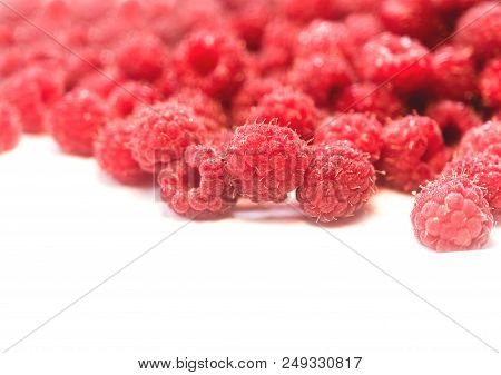 Dripping Raspberry On White Background. Close-up Photo.