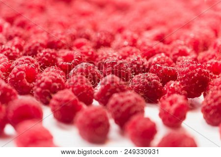 Dripping Raspberry On White Background. Close-up Photo.