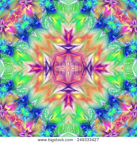 Colorful Fractal Floral Pattern, Digital Artwork For Creative Graphic Desig