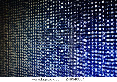 Blue Binary Code. Blocks Of Binary Data. Blockchain Concept. Blue Background With Computer Digital B