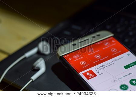 Bekasi, West Java, Indonesia. October 6, 2018 : Jd.id Online Shopping Dev App On Smartphone Screen. 