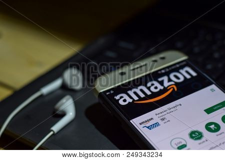 Bekasi, West Java, Indonesia. October 6, 2018 : Amazon Shopping Dev App On Smartphone Screen. Amazon