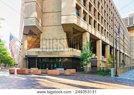 Washington D.c., Usa - May 3, 2015: J. Edgar Hoover Building With Flags Which Is Located In Washingt