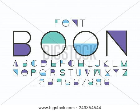 Boon Blue Font. Vector Alphabet Letters And Numbers. Typeface Design.