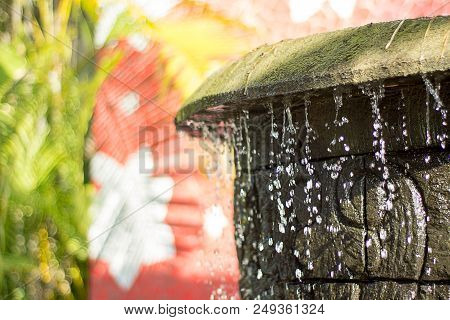 Motion Splashing Close Up Fountain With Summer Light