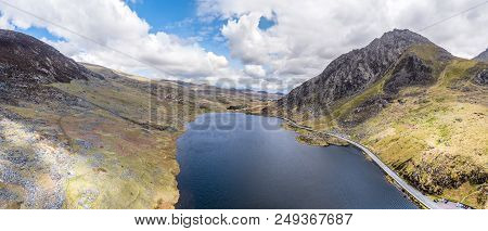 Aerial View Of Ogwen Valley With Llyn Ogwen In Snowdonia, Gwynedd, North Wales, Uk - Great Britain, 