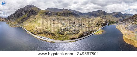Aerial View Of Ogwen Valley With Llyn Ogwen In Snowdonia, Gwynedd, North Wales, Uk - Great Britain, 