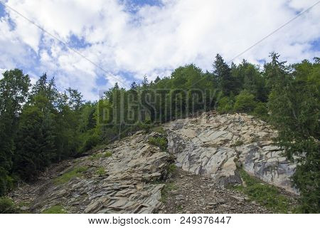 Photo Of Rocky Mountain Landscape In The Summer Under Beautiful Cloudy Sky. Ukraine, Carpathians, Dz