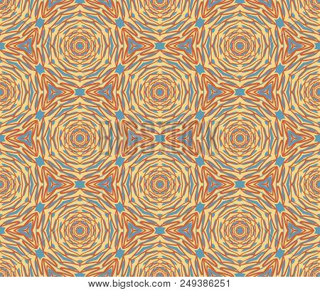 Ornamental Ethnic Seamless Pattern For Backgrounds, Textile And Decotation In Yellow, Orenge And Blu